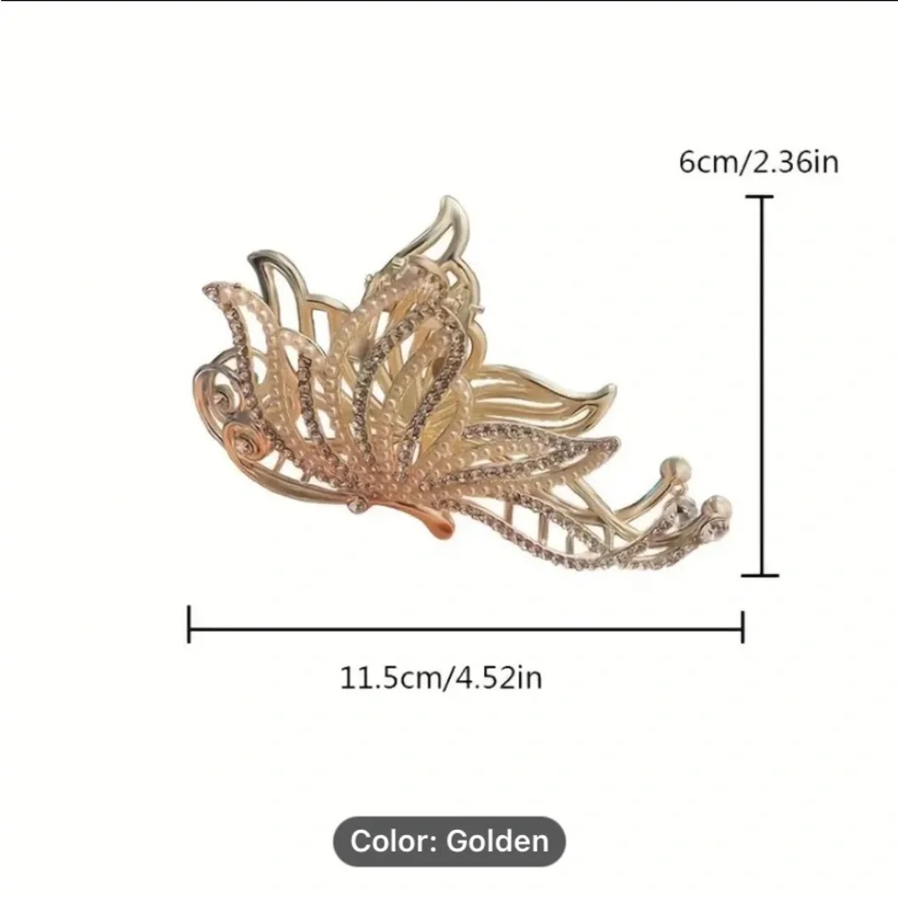 Gold Pearl Rhinestone Butterfly Hair Claw Hair Accessory
